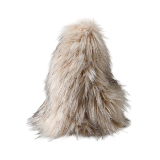 Dolce & Gabbana Beige Acrylic Fur Women Bucket Hat
