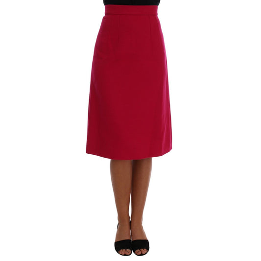 Dolce & Gabbana Pink Wool Knee Long A-Line Skirt