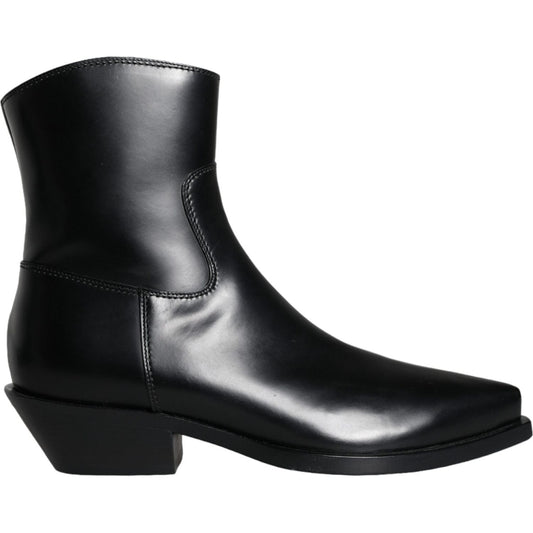 Dolce & Gabbana Black Leather Ankle Boots Booties Shoes Dolce & Gabbana Black