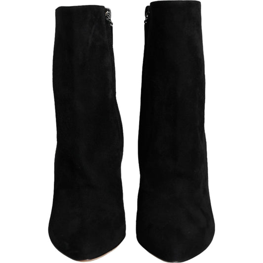 Dolce & Gabbana Black Suede Leather Mid Calf Boots Shoes Dolce & Gabbana Black