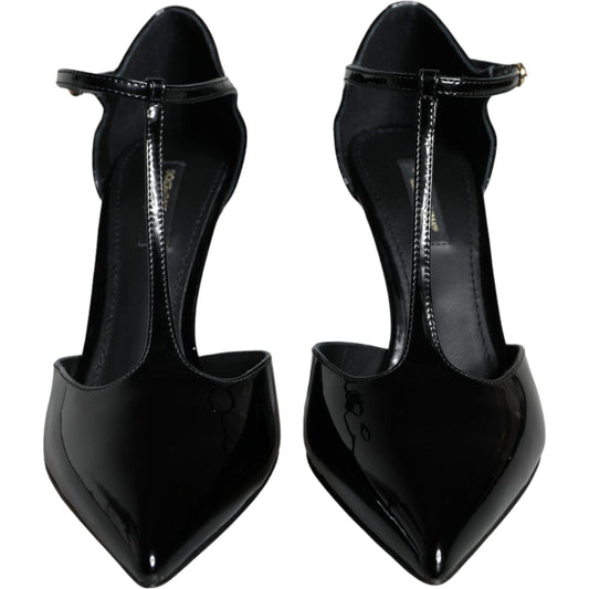 Dolce & Gabbana Black Leather T-strap Stiletto High Heels Shoes Dolce & Gabbana Black