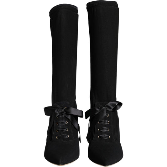 Dolce & Gabbana Black Stiletto Heels Mid Calf Boots Shoes Dolce & Gabbana Black
