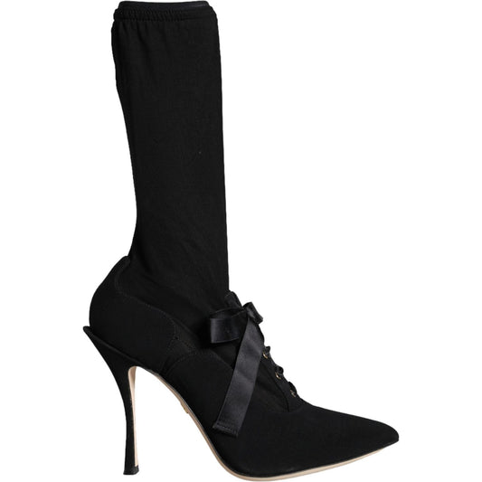 Dolce & Gabbana Black Stiletto Heels Mid Calf Boots Shoes Dolce & Gabbana Black