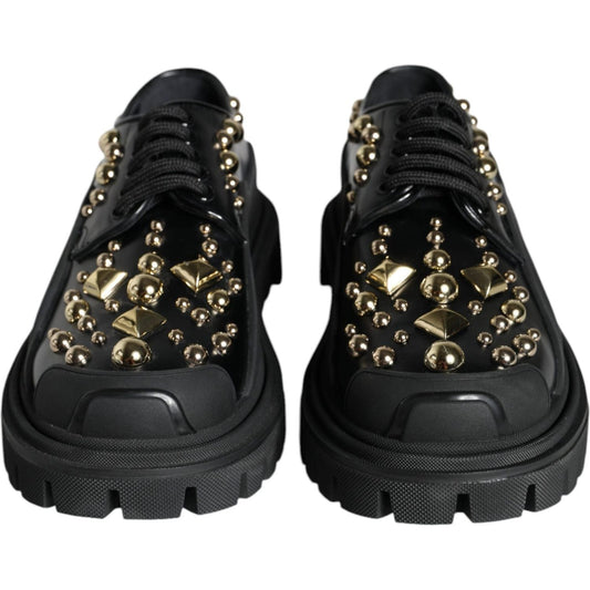 Dolce & Gabbana Black Leather Trekking Derby Embellished Shoes Dolce & Gabbana Dark Slate Gray