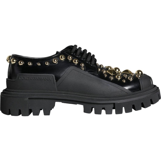 Dolce & Gabbana Black Leather Trekking Derby Embellished Shoes Dolce & Gabbana Dark Slate Gray