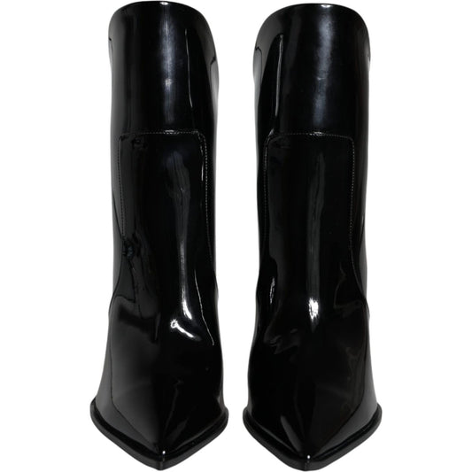 Dolce & Gabbana Black Patent Leather Pointed Ankle Boots Shoes Dolce & Gabbana Black