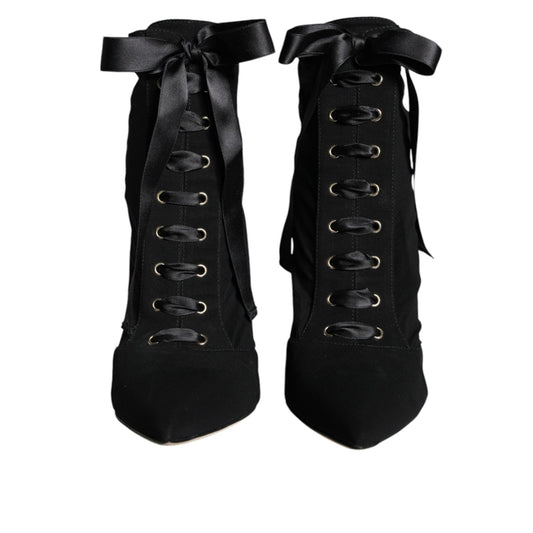 Dolce & Gabbana Black Jersey Stretch Ankle Booties Shoes