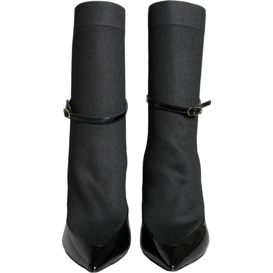 Dolce & Gabbana Black Leather Stilettos Booties Socks Shoes Dolce & Gabbana Dark Slate Gray