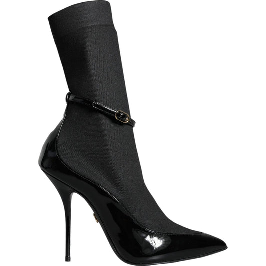Dolce & Gabbana Black Leather Stilettos Booties Socks Shoes Dolce & Gabbana Black