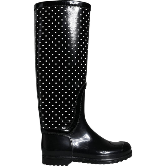 Dolce & Gabbana Black Polka Dot Rubber Knee High Boots Shoes Dolce & Gabbana Black