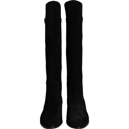 Dolce & Gabbana Black Suede Leather Knee High Boots Shoes Dolce & Gabbana Black