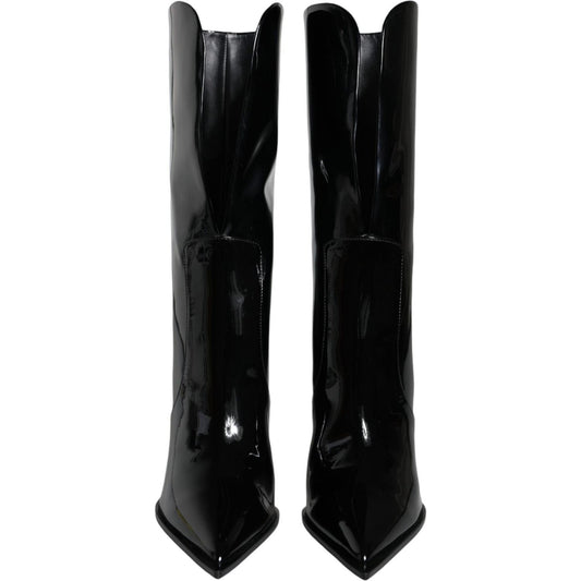 Dolce & Gabbana Black Patent Leather Mid Calf Boots Shoes Dolce & Gabbana Black