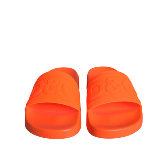 Dolce & Gabbana Orange Rubber Slides Sandals Beachwear Shoes