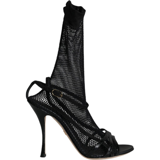 Dolce & Gabbana Black Mesh Stiletto Heels Sandals Shoes Dolce & Gabbana Black