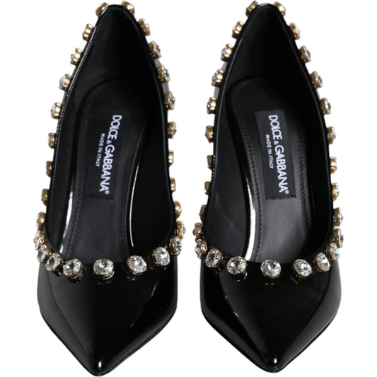 Dolce & Gabbana Black Crystals Leather High Heels Pumps Shoes Dolce & Gabbana Black