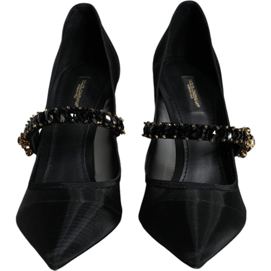Dolce & Gabbana Black Mesh Mary Jane Crystal Heel Pumps Shoes Dolce & Gabbana Black