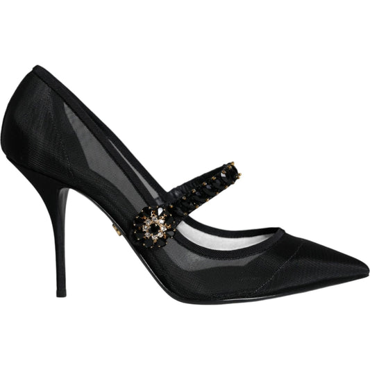 Dolce & Gabbana Black Mesh Mary Jane Crystal Heel Pumps Shoes Dolce & Gabbana Black