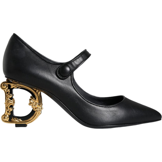 Dolce & Gabbana Black Leather Logo Heels Mary Janes Pumps Shoes Dolce & Gabbana Dark Slate Gray