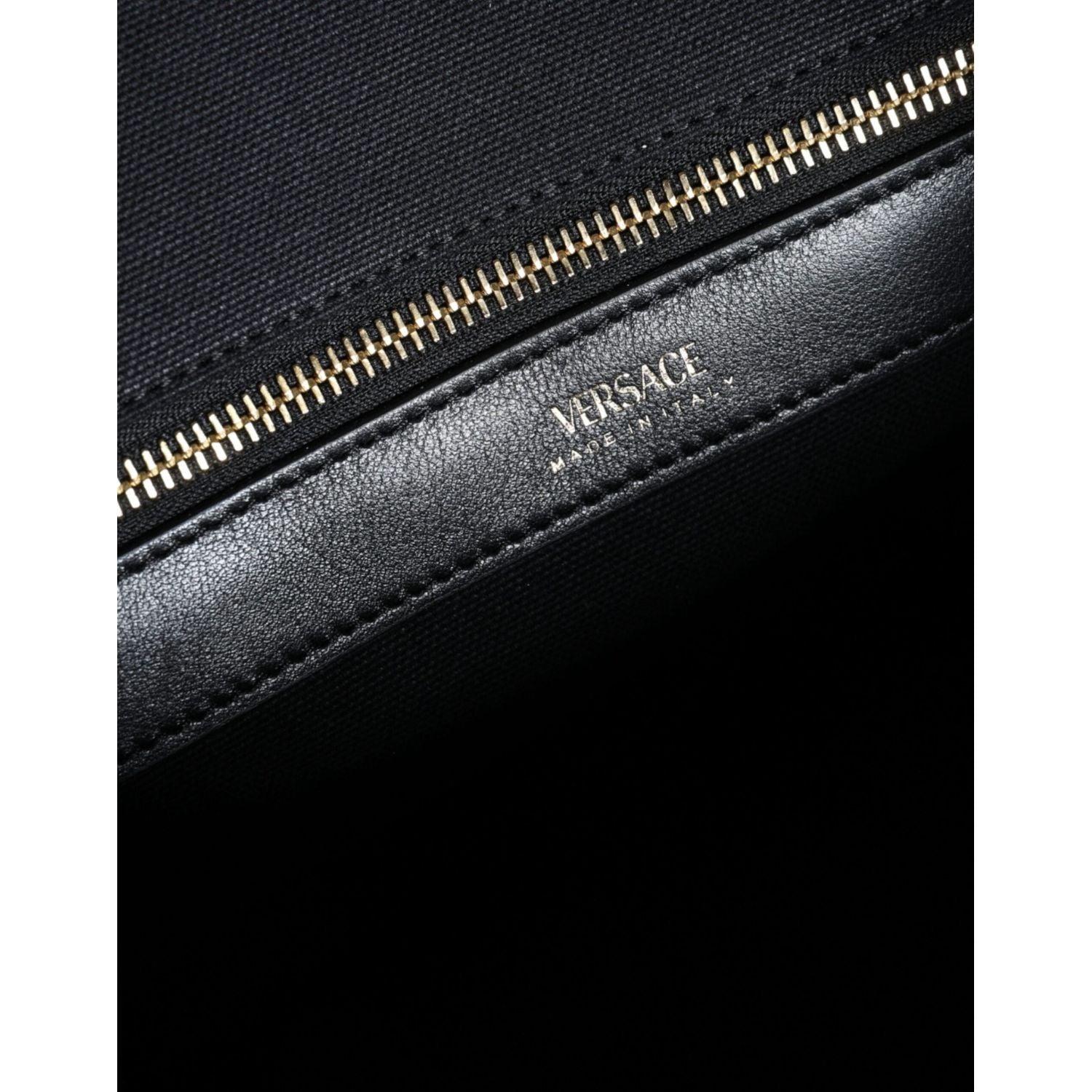 Versace Black Top Handle Canvas Leather Logo Crossbody Tote Bag