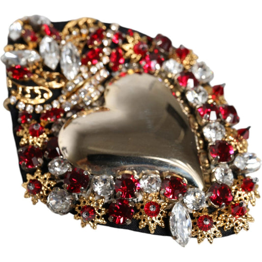 Dolce & Gabbana Gold Tone Brass Sacred Heart Crystal Embellished Brooch Brooch Dolce & Gabbana Dark Olive Green