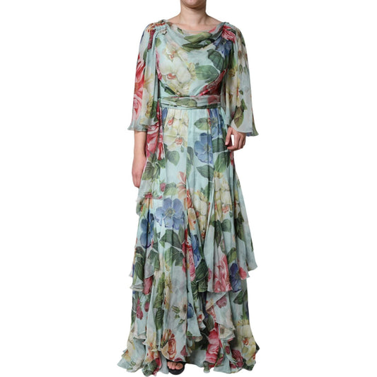 Dolce & Gabbana Multicolor Floral Silk Long Gown Dress Dolce & Gabbana Light Slate Gray