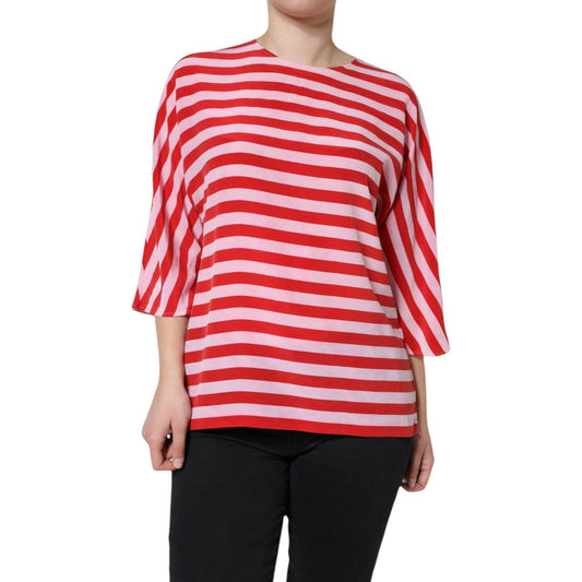 Dolce & Gabbana White Red Striped Silk Round Neck T-shirt Dolce & Gabbana Black
