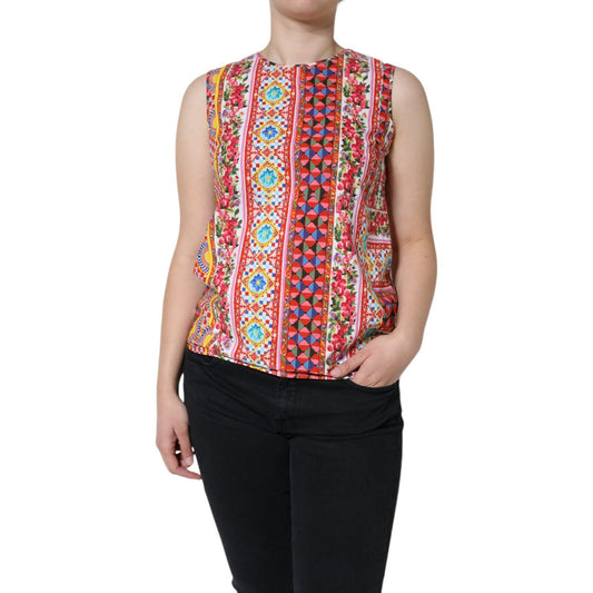 Dolce & Gabbana Multicolor Cotton Carretto Floral Tank Top Dolce & Gabbana Rosy Brown