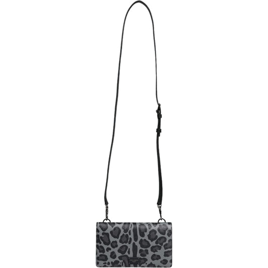 Dolce & Gabbana Black Gray Leopard Leather Bifold Card Slot Crossbody Bag Dolce & Gabbana Dark Slate Gray