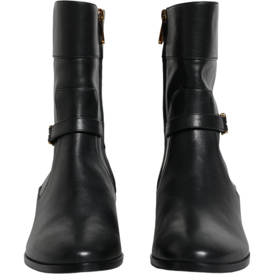 Dolce & Gabbana Black Leather Logo Mid Calf Boots Shoes Dolce & Gabbana Dark Slate Gray