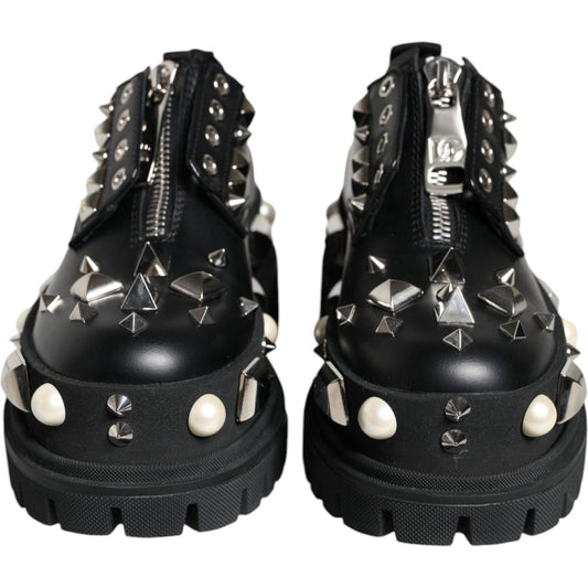 Dolce & Gabbana Black Leather Embellished Derby Formal Shoes Dolce & Gabbana Dark Slate Gray