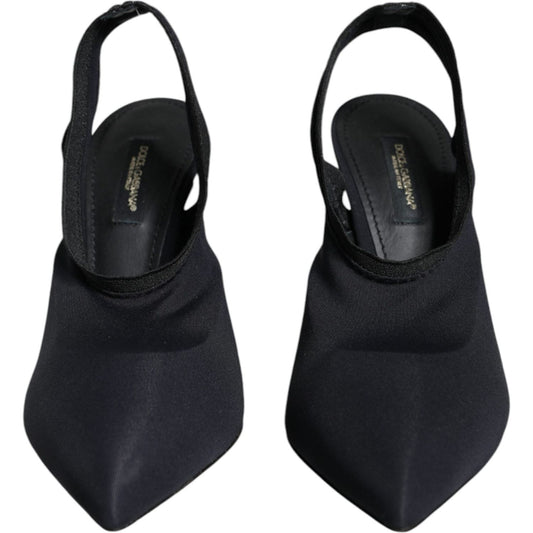 Dolce & Gabbana Black Jersey Stretch Heels Slingback Shoes Dolce & Gabbana Black