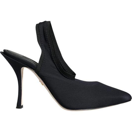 Dolce & Gabbana Black Jersey Stretch Heels Slingback Shoes Dolce & Gabbana Dark Slate Gray