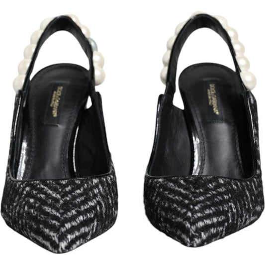 Dolce & Gabbana White Black Chevron Faux Pearl Slingback Shoes Dolce & Gabbana Dark Slate Gray