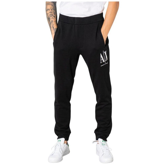 Men's Armani Exchange black cotton sports pants with logo, showcasing casual elegance and modern design.