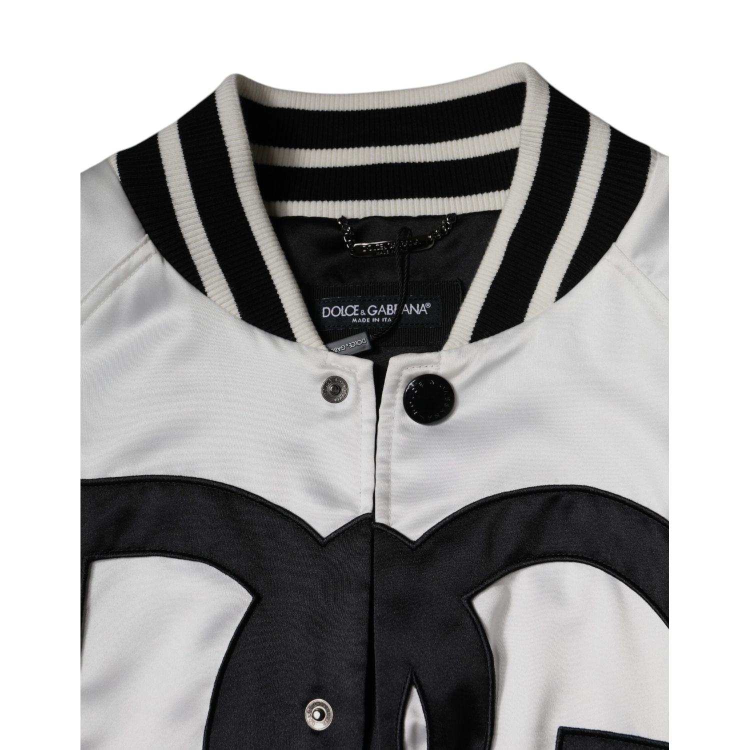 Dolce & Gabbana White Polyester Logo Full Zip Bomber Jacket