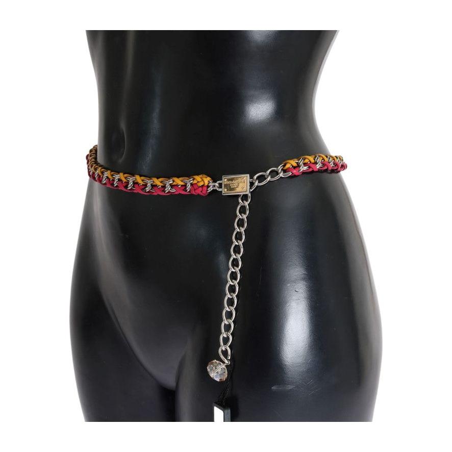 Dolce & Gabbana Red Yellow Leather Crystal Belt 1728,45% Brass,5% Crystal,67345645728,Accessories,Belts - Accessories,Belts - Women - Accessories,Dolce & Gabbana,High-Waist Belts - Belts - Accessories,M,Material: 50% Leather,Multicolor,New with tags,S,Thi