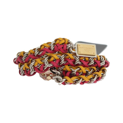 Dolce & Gabbana Red Yellow Leather Crystal Belt 1728,45% Brass,5% Crystal,67345645728,Accessories,Belts - Accessories,Belts - Women - Accessories,Dolce & Gabbana,High-Waist Belts - Belts - Accessories,M,Material: 50% Leather,Multicolor,New with tags,S,Thi