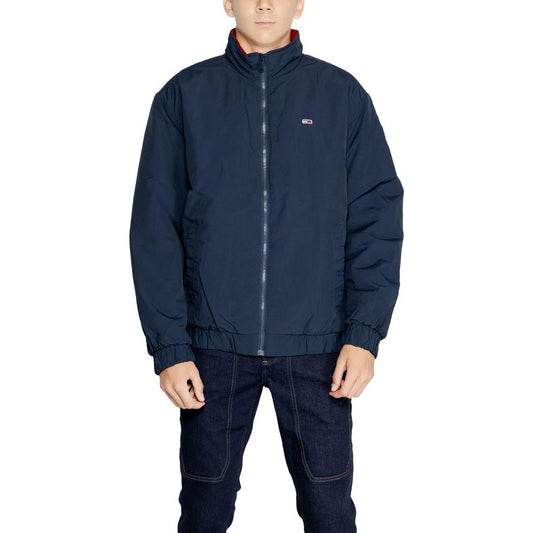 Tommy Hilfiger men's blue polyamide jacket, fall/winter collection, front view, ideal for stylish seasonal wear.