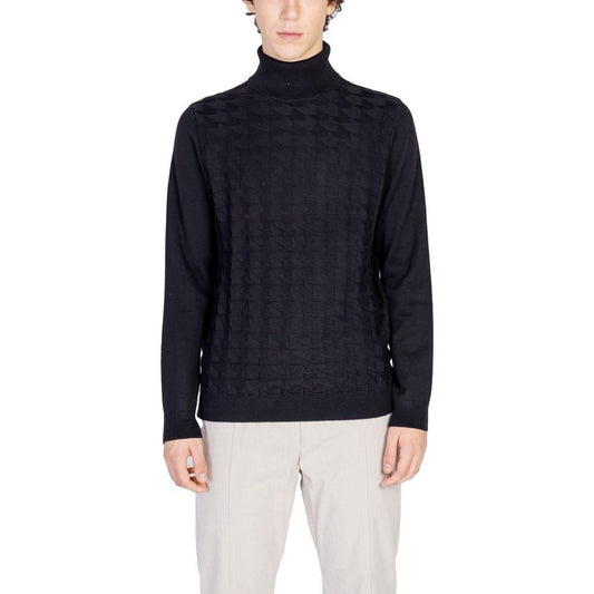 Men's Antony Morato black cotton sweater, fall/winter collection, 90% cotton, 10% wool, featuring classic knitwear design.
