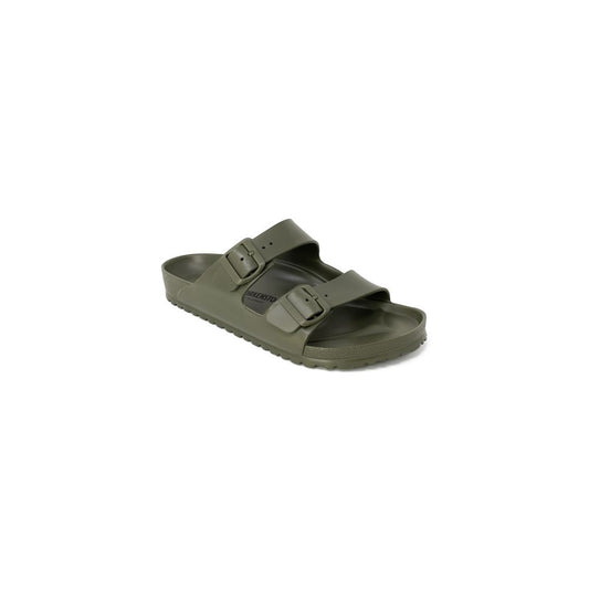 Men's Birkenstock green plastic sandals, spring/summer collection, featuring adjustable straps, ideal for casual wear.
