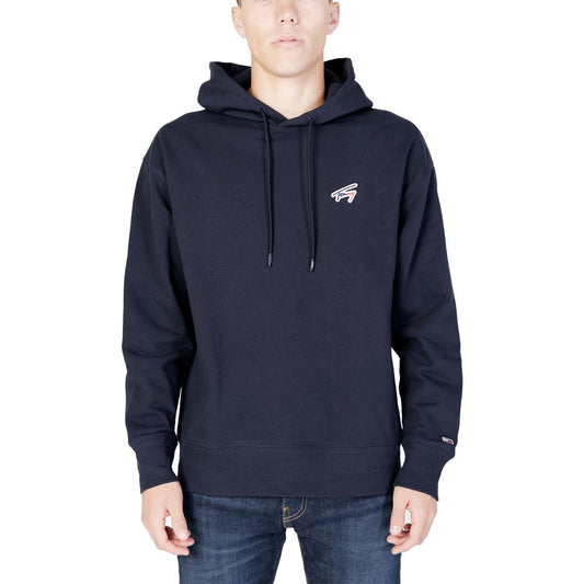 Men's Tommy Hilfiger blue cotton hoodie, fall/winter collection, made of 87% recycled cotton and 13% recycled polyester.