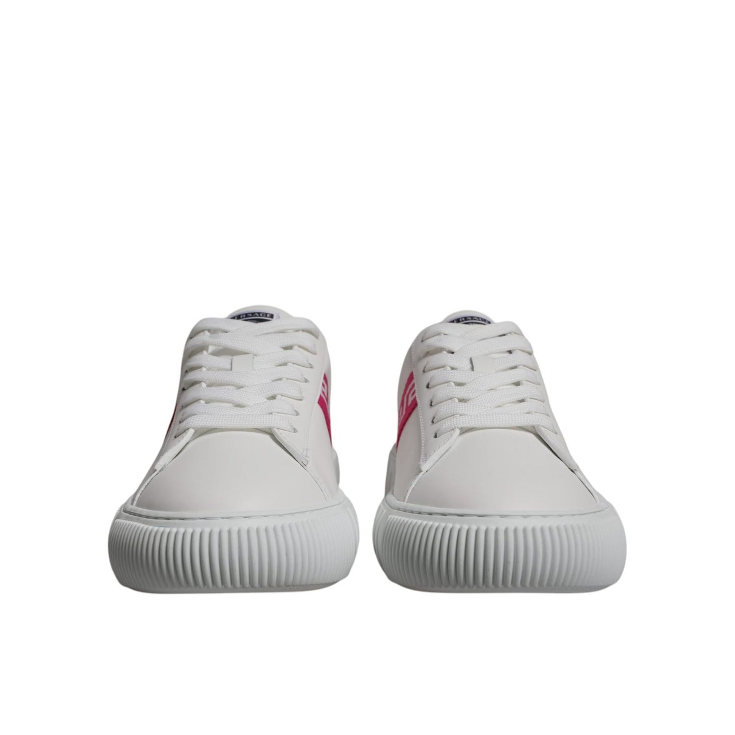 Versace White Pink Greca Print Platform Low Top Sneakers Shoes