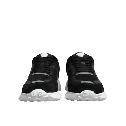 Versace Black Canvas Quad Fabric Medusa Low Top Sneaker Shoes