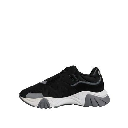 Versace Black Leather Neoprene Chunky Low Top Sneakers Squalo Shoes