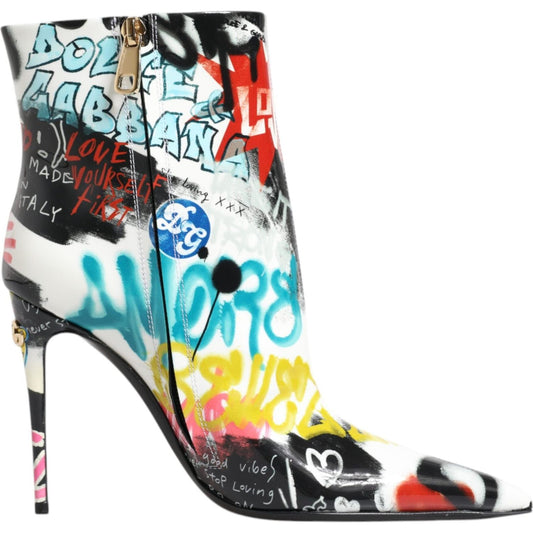 Dolce & Gabbana Multicolor Graffiti Keira Mid Calf Boots Shoes Dolce & Gabbana Dark Slate Gray