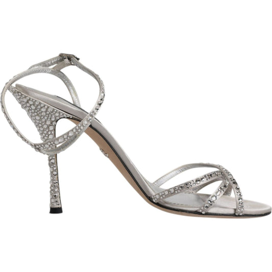 Dolce & Gabbana Silver Crystal Ankle Strap Sandals Shoes LA11990-38