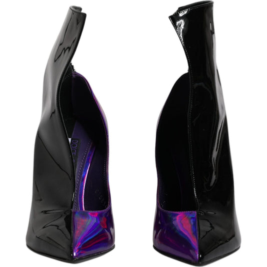 Dolce & Gabbana Purple Black Pointed Ankle Boots Shoes Dolce & Gabbana Black