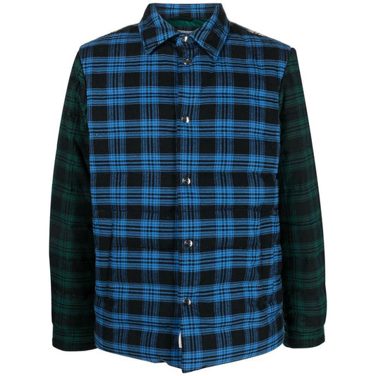 Woolrich multicolor checked cotton jacket with down padding, classic collar, press stud front fastening, and long sleeves.