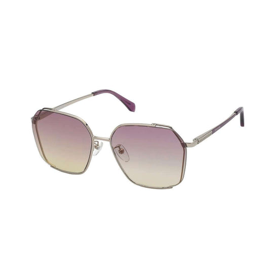 Zadig & Voltaire gold metal sunglasses with violet and yellow gradient lenses, women's style SZV369-580SN9, measures 58/16/140 mm.