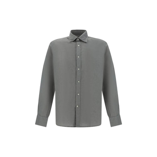 Deperlu Linen and Cotton Shirt in gray with classic collar, front button closure, and adjustable cuffs, perfect for both formal and casual wear.